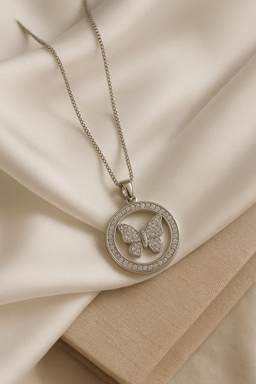 Delicate Butterfly Charm Necklace for Women – Silver-Tone Steel