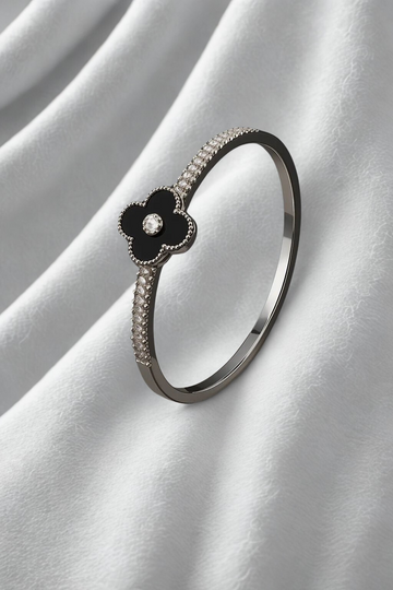 Black Clover Steel Bracelet– Elegant Silver Finish
