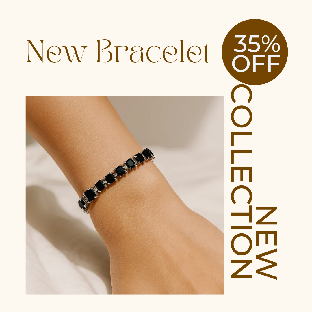 Black Stone Charm Bracelet – Elegant Steel Look