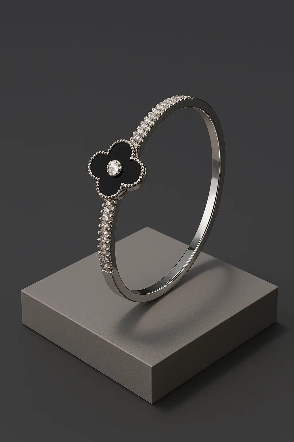 Black Clover Steel Bracelet– Elegant Silver Finish