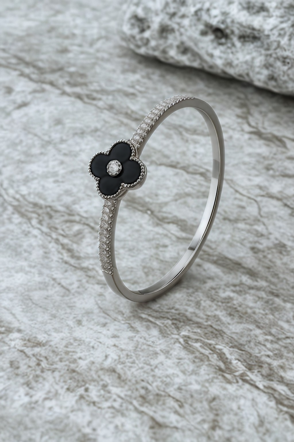 Black Clover Steel Bracelet– Elegant Silver Finish